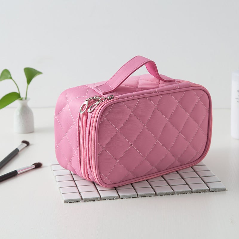 Double Layer Makeup Bag with Strap, Large Cosmetic Case for Women, Make Up Organizer for Brushes, Beauty, Eyeshadow Palette, Lipstick, Coffee - Image 4