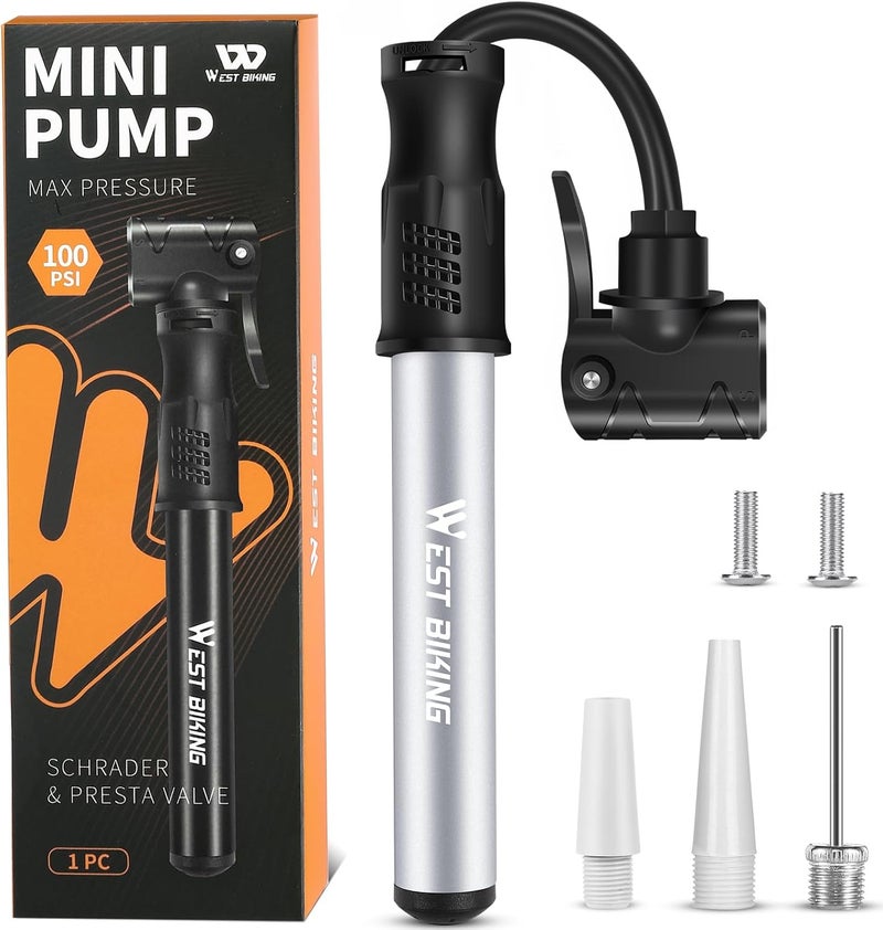 West Biking Mini Bike Pump - Portable Aluminum Alloy Pump for Presta & Schrader Valves - Image 1