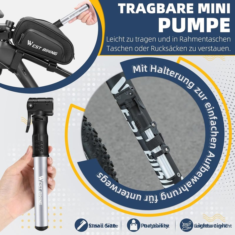 West Biking Mini Bike Pump - Portable Aluminum Alloy Pump for Presta & Schrader Valves - Image 4