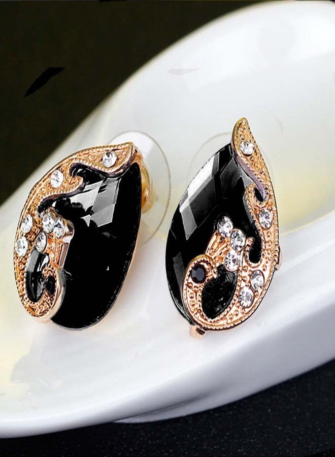 Ezing Women's Gold Plated Teardrop Crystal Necklace, Rings and Earrings Jewelry Set (black) - Image 5