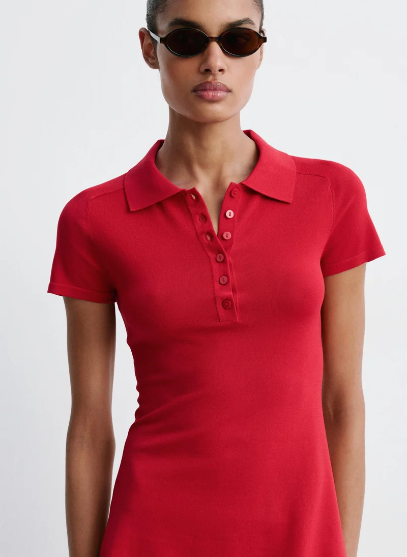 Mango red Knitted Dress With Polo Neck for Women | Best Price UAE