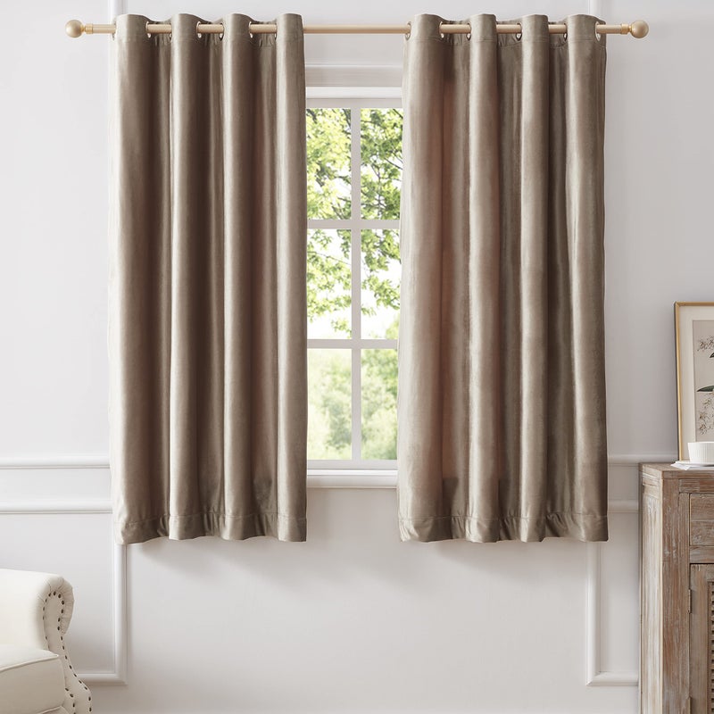 BULBUL Velvet Curtains 63 inch Length- Living Room Taupe Blackout Window Drapes Curtains Thermal Insulated Room Darkening Decor Grommet Curtains for Bedroom Set of 2 Panels - Image 1