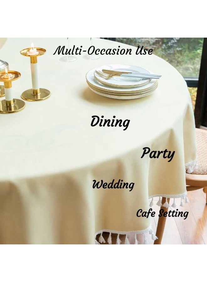 Circular Table Cloth, Tablecloth with Tassel Dust-Proof, Table Cover for Kitchen Dinning Tabletop Decoration Polyester TPU Fringe Edge - Solid Beige Table Protector Home Decor - 90cm - Image 4