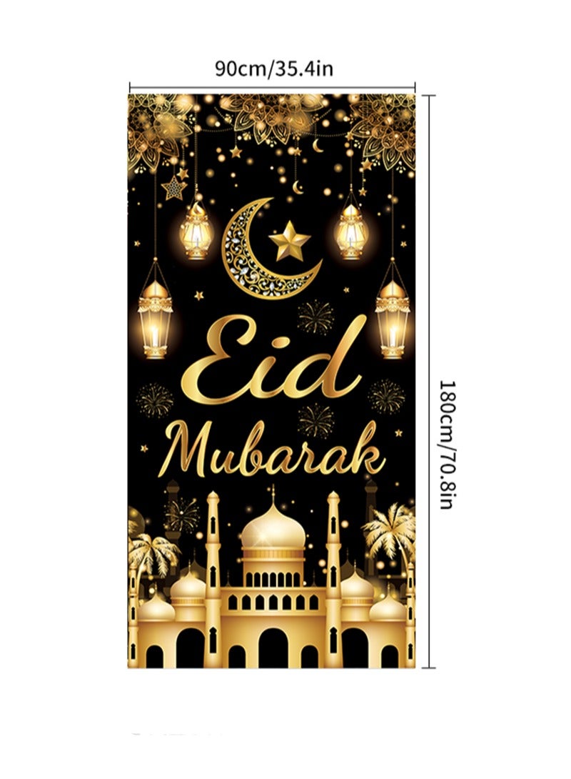 Aikanbo Eid Mubarak Door Cover with 70.8X35.4 inch,Eid Mubarak Backdrop Banner Decoration,Muslim Islamic Ramadan Eid Door Sign for Eid Mubuark Party Home Decoration - Image 2