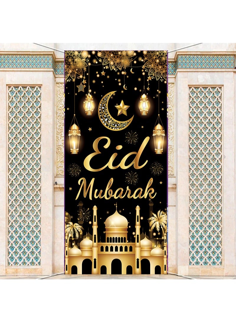 Aikanbo Eid Mubarak Door Cover with 70.8X35.4 inch,Eid Mubarak Backdrop Banner Decoration,Muslim Islamic Ramadan Eid Door Sign for Eid Mubuark Party Home Decoration - Image 1