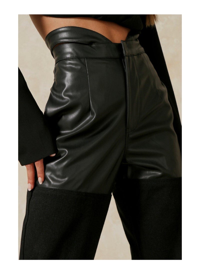 Miss Pap - Spliced Leather Look Cut Out Waist Jean - Image 1