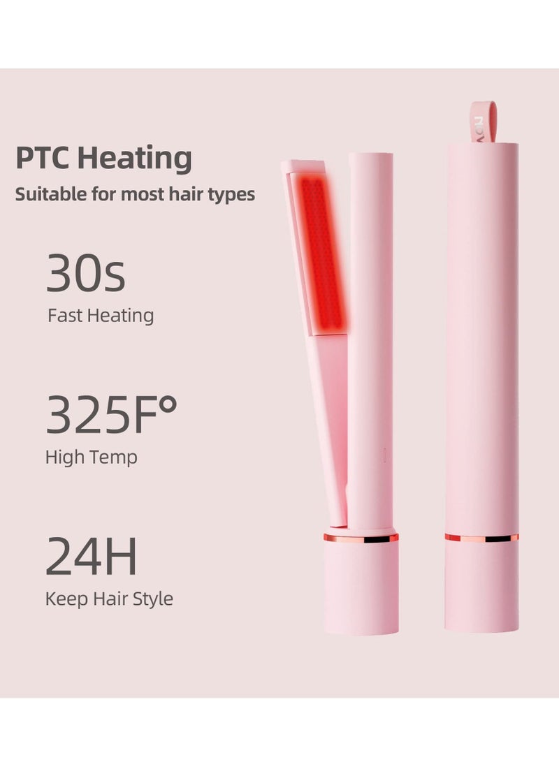 Mini Hair Straightener Portable Flat Iron Travel Size Small Irons Curling for Short 2 in 1 Pink Bangs - Image 2