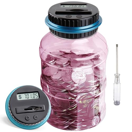 Vcertcpl Large Piggy Bank for Adults  Kids Digital Coin Counting Bank with 18L Capacity Money Jar for All US Coins Pink