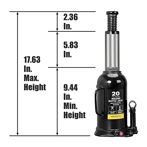 Torin 20 Ton (40,000 LBs) Capacity Hydraulic Welded Heavy Duty Bottle Jack, AT92003BB , Black - Image 2
