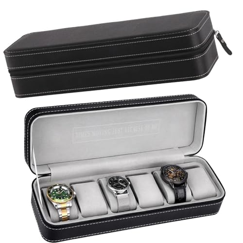 PANIXIA Watch Organizer Box - 6 Slot Holder with Removable Pillow, PU Leather Zippered Case for Men & Women, Travel Watch Storage - Image 1