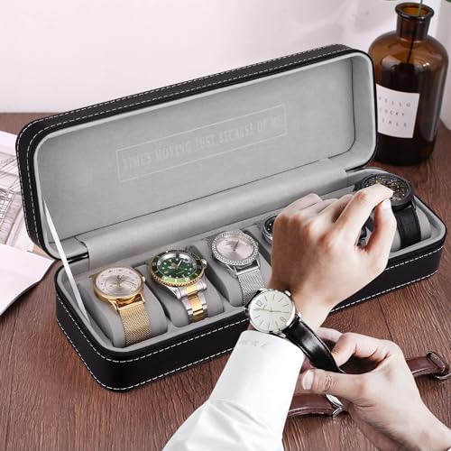 PANIXIA Watch Organizer Box - 6 Slot Holder with Removable Pillow, PU Leather Zippered Case for Men & Women, Travel Watch Storage - Image 2