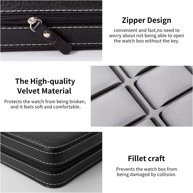 PANIXIA Watch Organizer Box - 6 Slot Holder with Removable Pillow, PU Leather Zippered Case for Men & Women, Travel Watch Storage - Image 3