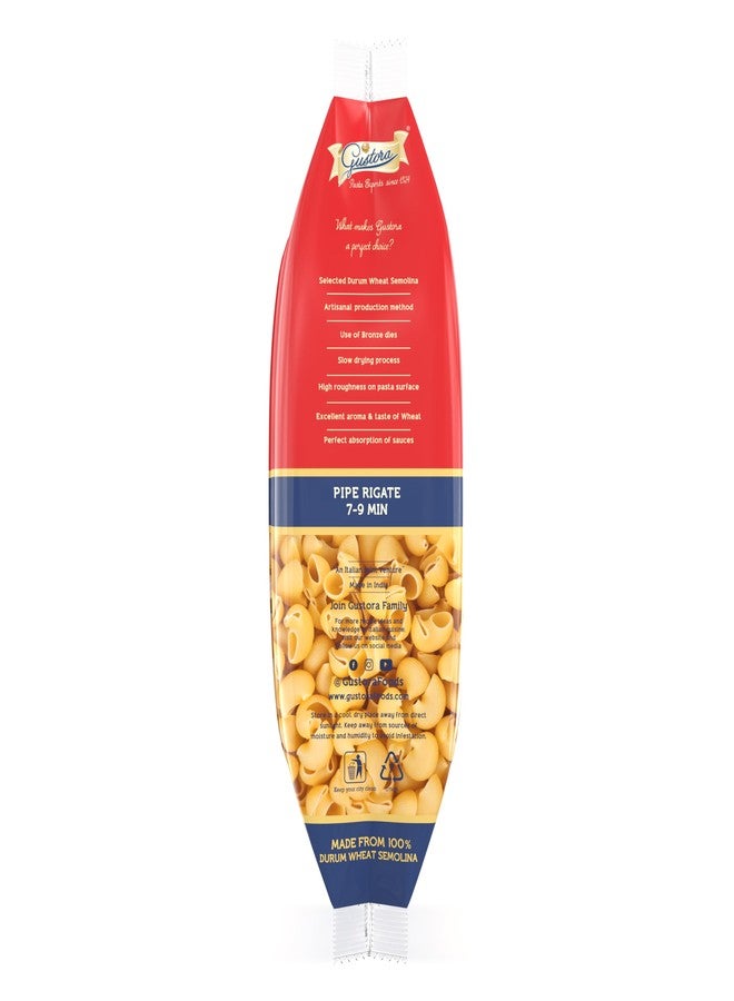 Gustora Pipe Rigate Pasta, 500g I Rich in Protein & Fibre with Zero cholesterol I Vegetarian I Made of 100% Durum Wheat Semolina I No Trans Fats | Healthy | Cooking Time 10 Minutes- 500 G - Image 4