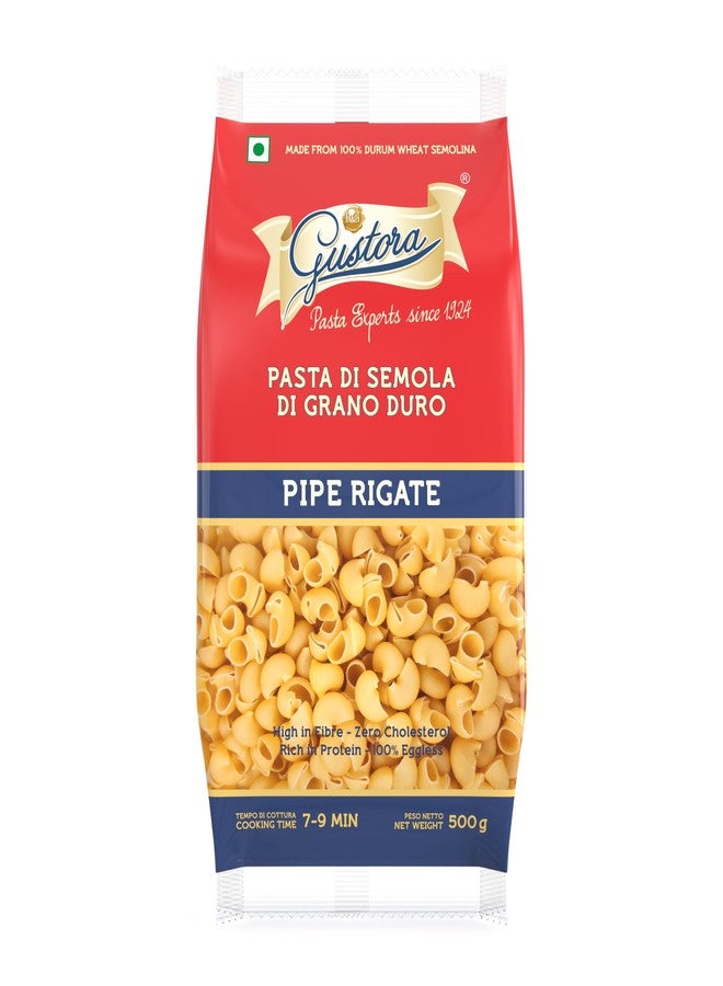 Gustora Pipe Rigate Pasta, 500g I Rich in Protein & Fibre with Zero cholesterol I Vegetarian I Made of 100% Durum Wheat Semolina I No Trans Fats | Healthy | Cooking Time 10 Minutes- 500 G - Image 1