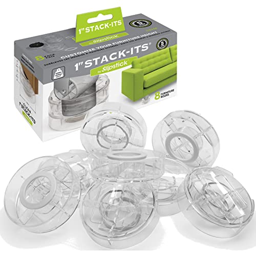 Slipstick CB658 Stack-Its 1 Inch Adjustable Bed Risers/Furniture Risers (Set of 8) Lifts Height 1", 2", or 3" When Stacked - Clear Heavy Duty Raisers - Image 1