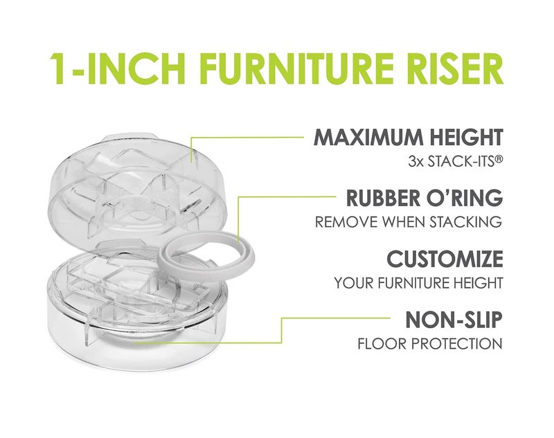 Slipstick CB658 Stack-Its 1 Inch Adjustable Bed Risers/Furniture Risers (Set of 8) Lifts Height 1", 2", or 3" When Stacked - Clear Heavy Duty Raisers - Image 4