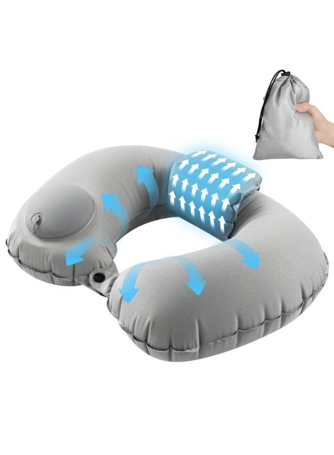 كيلا وسادة رقبة للسفر قابلة للنفخ، تعمل بمضخة، على شكل حرف U، بصمام مزدوج، وسادة محمولة، مسند رأس، وسادة هوائية، قابلة للنفخ يدويًا بالضغط، نيكبيرو، مناسبة للطائرة والسفر، مع حقيبة تخزين مرفقة. - Image 1
