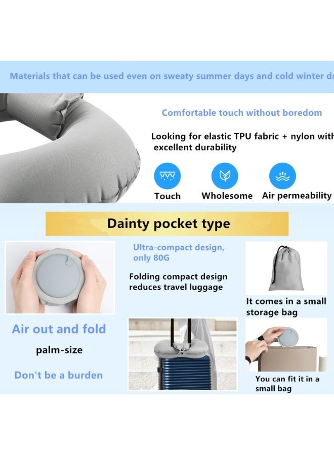 كيلا وسادة رقبة للسفر قابلة للنفخ، تعمل بمضخة، على شكل حرف U، بصمام مزدوج، وسادة محمولة، مسند رأس، وسادة هوائية، قابلة للنفخ يدويًا بالضغط، نيكبيرو، مناسبة للطائرة والسفر، مع حقيبة تخزين مرفقة. - Image 4