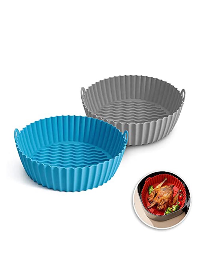 O Ozone Silicone Air Fryer Liner 8.5inch Pack of Two Reusable Air Fryer Silicone Basket - Blue/Grey  - Image 1