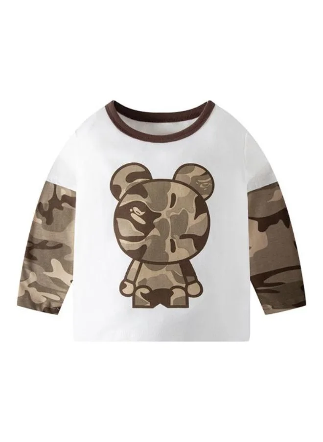 يونيكي White Printed Long Sleeve Crew Neck T-Shirt