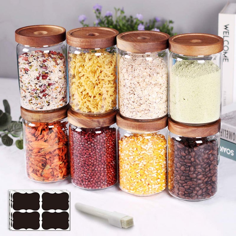 SAIOOL Stackable Kitchen Canisters Set of 8High Borosilicate Glass Cylinder Airtight Food Storage sort out the tea flour candies grain easily and clearly