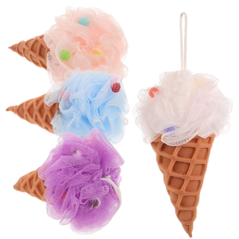 Soft Exfoliating Bath Sponges Set Of 4 Ice Cream Shaped Loofah For Body Scrub Portable Bath Accessories - Image 2