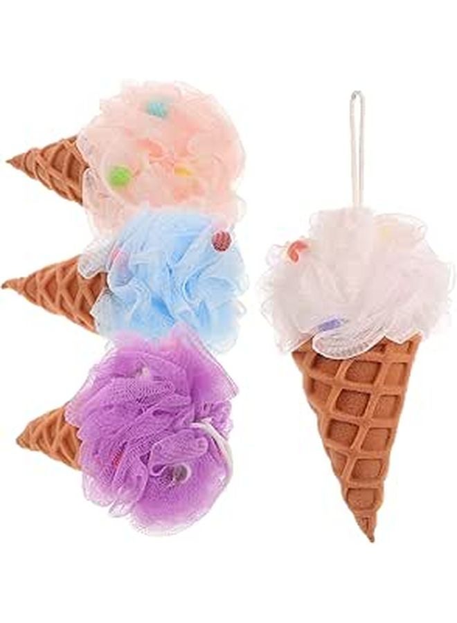 Soft Exfoliating Bath Sponges Set Of 4 Ice Cream Shaped Loofah For Body Scrub Portable Bath Accessories - Image 1