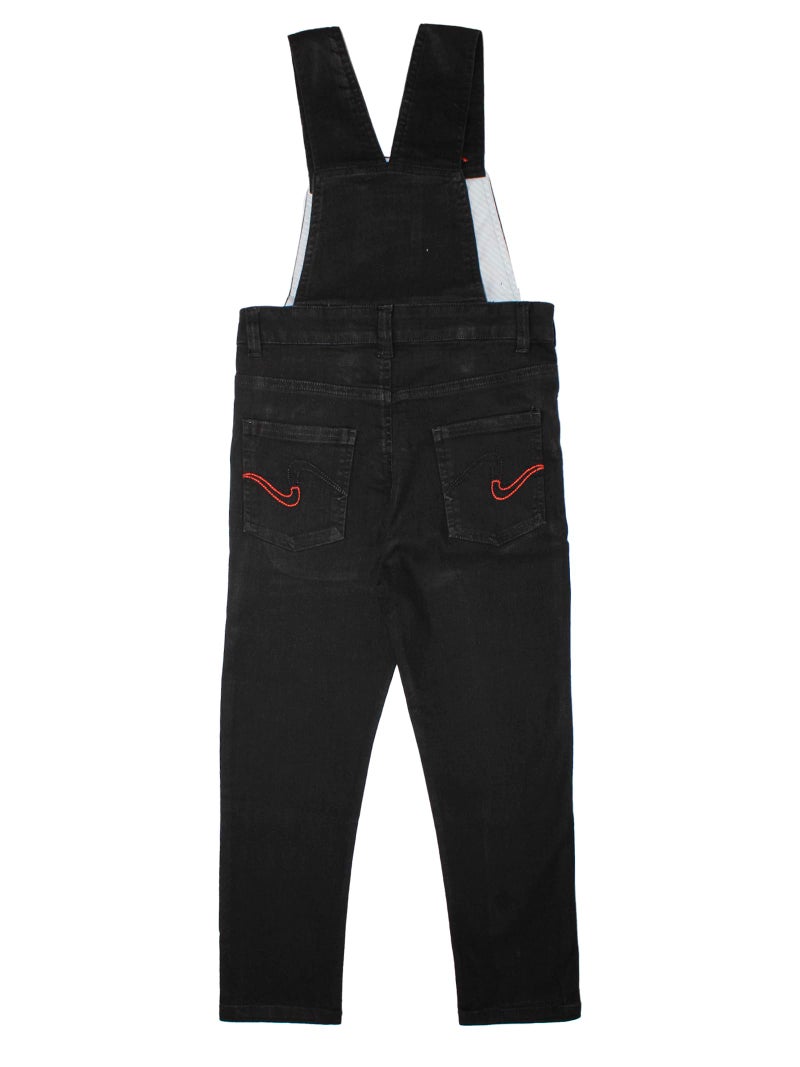 KiddoPanti Boys Solid Denim Dungaree Pant, Black, 2-3Y - Image 2