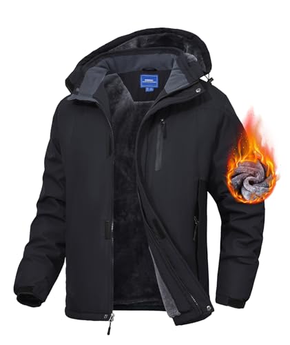 Zoofly Mens Winter Jackets Water Resistant Ripstop Ski Coat for Men Zip Pocket Work Jacket for Men Durable Black L - Image 1