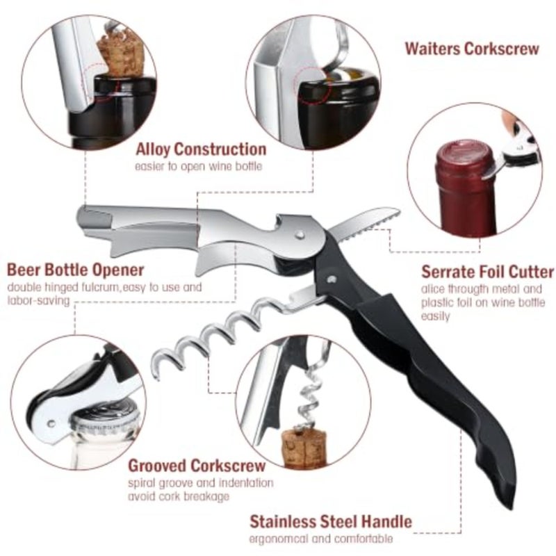 Pieces Wine Keys for Severs Opener Travel Corkscrew Wine Bottle Opener Waiter Beer Bartender for Wedding Home Office Kitchen Restaurant Bar Applications Black - Image 4