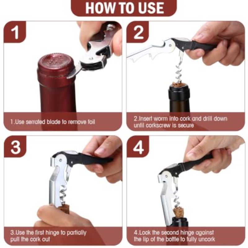 Pieces Wine Keys for Severs Opener Travel Corkscrew Wine Bottle Opener Waiter Beer Bartender for Wedding Home Office Kitchen Restaurant Bar Applications Black - Image 3