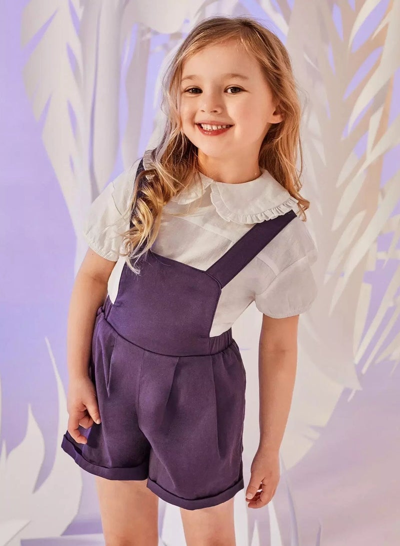 Toddler Girls Rolled Hem Overall Romper Without Top - Image 4