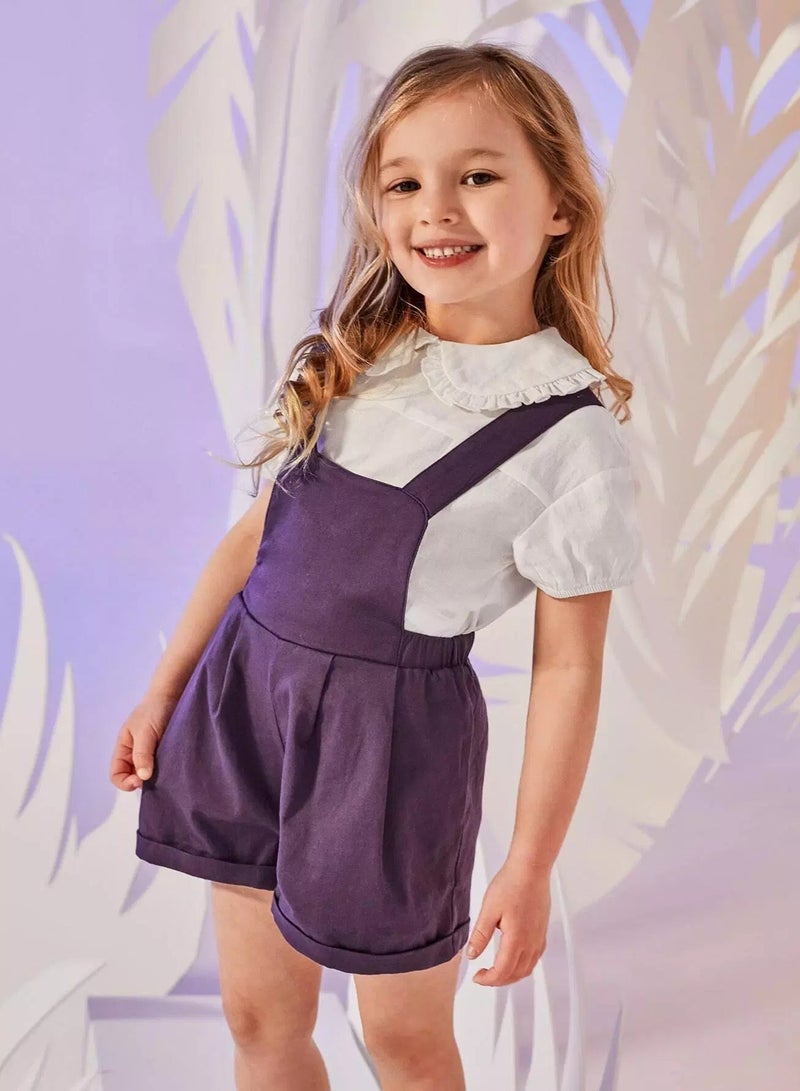 Toddler Girls Rolled Hem Overall Romper Without Top - Image 2