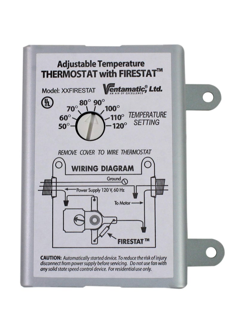 Ventamatic Ventamatic XXFIRESTAT 10-Amp Adjustable Programmable Thermostat with Firestat for Power Attic Ventilators, Replacement Thermostat , White  - Image 1