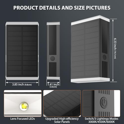 UGDLUCK Solar Wall Light Outdoor , 3000/4000/6000K 3 Modes Dusk to Dawn Lighting Wall Sconce IP67 Waterproof Up and Down Solar Lights Outdoor Front Door Light for House, Garage, Porch, Doorway,Fence (6PACK) - Image 2