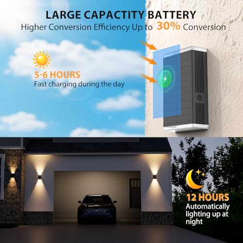 UGDLUCK Solar Wall Light Outdoor , 3000/4000/6000K 3 Modes Dusk to Dawn Lighting Wall Sconce IP67 Waterproof Up and Down Solar Lights Outdoor Front Door Light for House, Garage, Porch, Doorway,Fence (6PACK) - Image 4