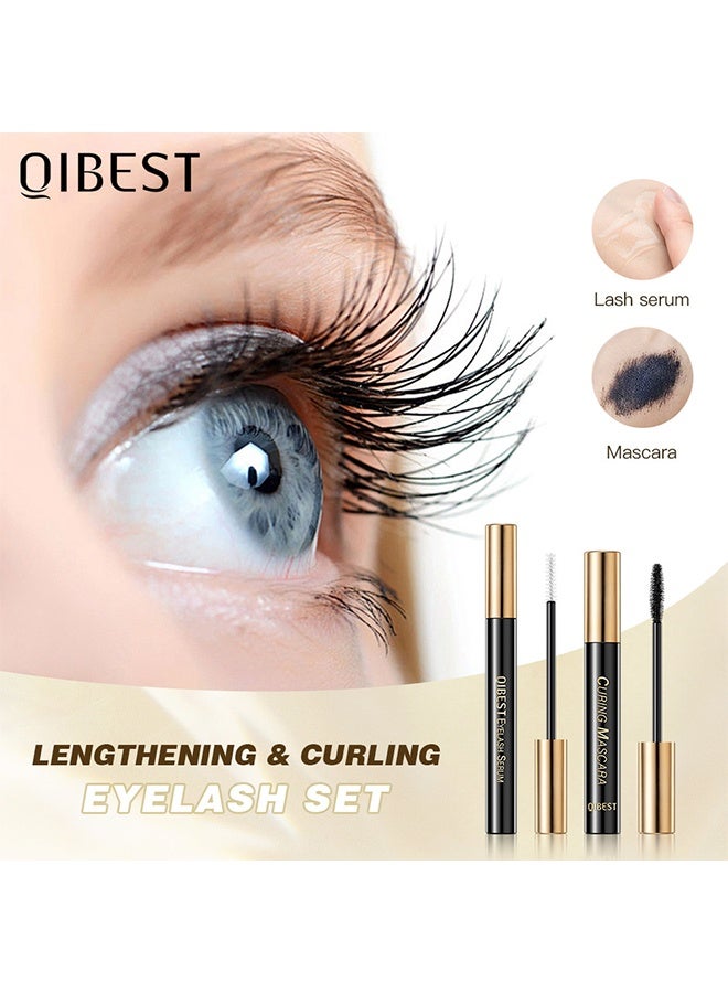 QiBest Eyelash Set Black Eyelash Curling Mascara and Eyelash Growth Serum Set 2 in 1 Set for Longer Thicker Eyelash Natural Thick Curly Rooted Long Eyelashes Lash Growth Serum Eyelash Mascara - Image 2