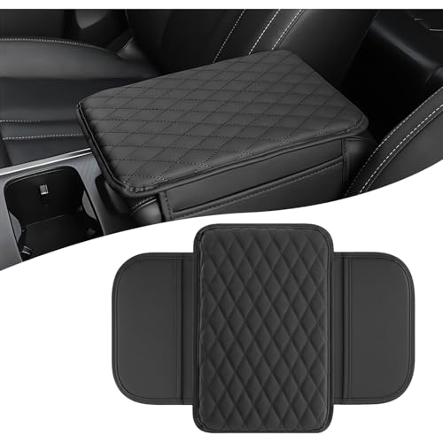 AMZAUTO Car Center Console Cover Leather Car Arm Rest Cover with 2 Storage Bags Universal Auto Armrest Cushion Pad Automobile Interior Accessories Protector for Most Vehicles SUVs Trucks Black - Image 1