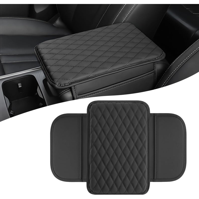 AMZAUTO Car Center Console Cover Leather Car Arm Rest Cover with 2 Storage Bags Universal Auto Armrest Cushion Pad Automobile Interior Accessories Protector for Most Vehicles SUVs Trucks Black - Image 3