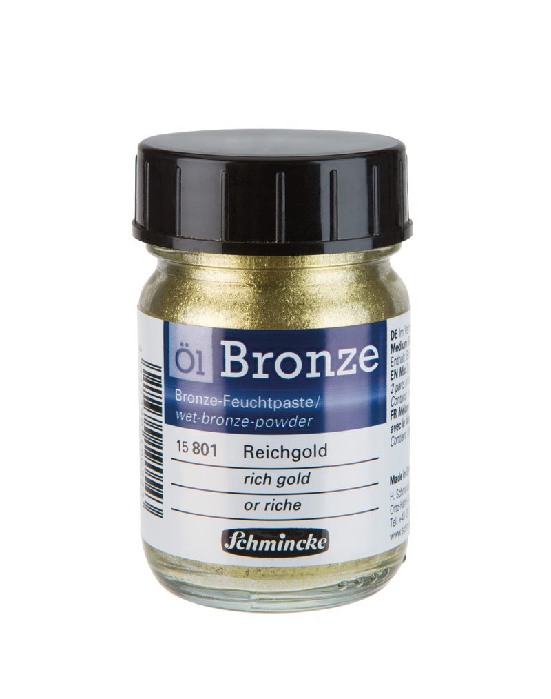 Schmincke  Oil bronze rich gold 50 ml 15 801 024 for iridescent metallic effects on oil paintings as well as preprimed surfaces such as wood metal plaster