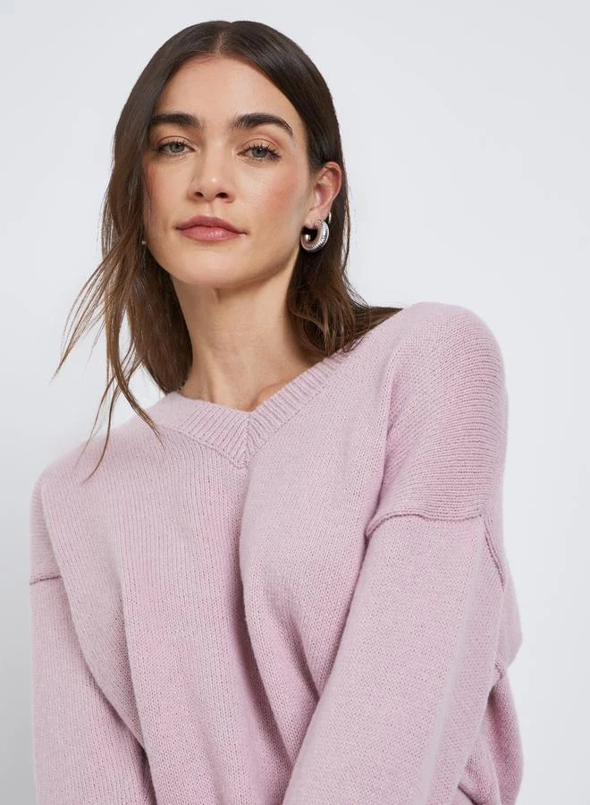 Styli Women Pink V-Neck Regular Fit Sweater