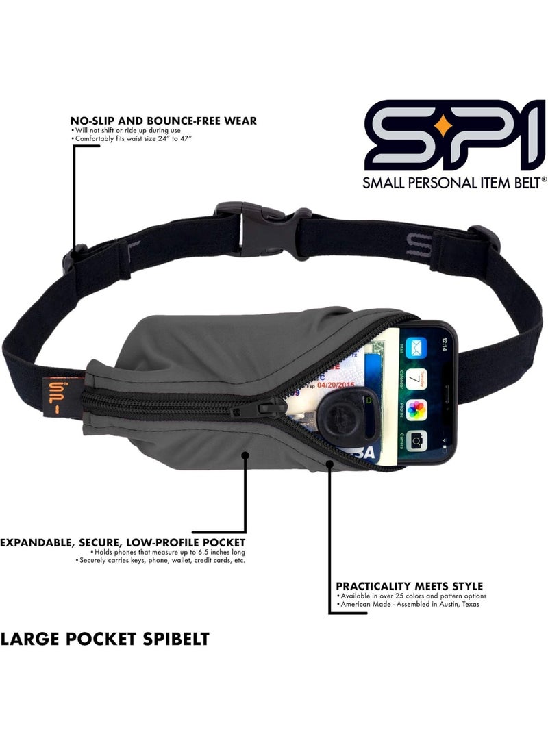 SPIbelt Running Belt for Women Men, Phone Holder for Running, Running Fanny Pack, Holder for Phone, Running Waist Pack, Adjustable Waist, [Fits All Phones]. Black with Black Zipper - Image 1