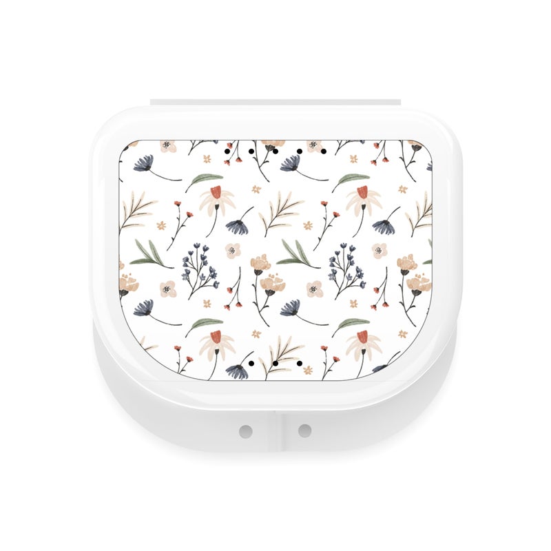 HOUSYLOVE Retainer Holder Cute Aligner Case with Colorful Novelty Cute Patterns Night Guard Case with Floral Patterns White