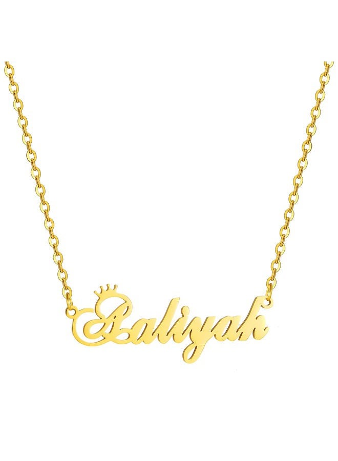SKQIR Gold Custom Women Name Necklace Personalized, Customized Chains Name Pendants Necklaces Personalized Name Necklace with Crown for Women Girl Gift, Metal - Image 1