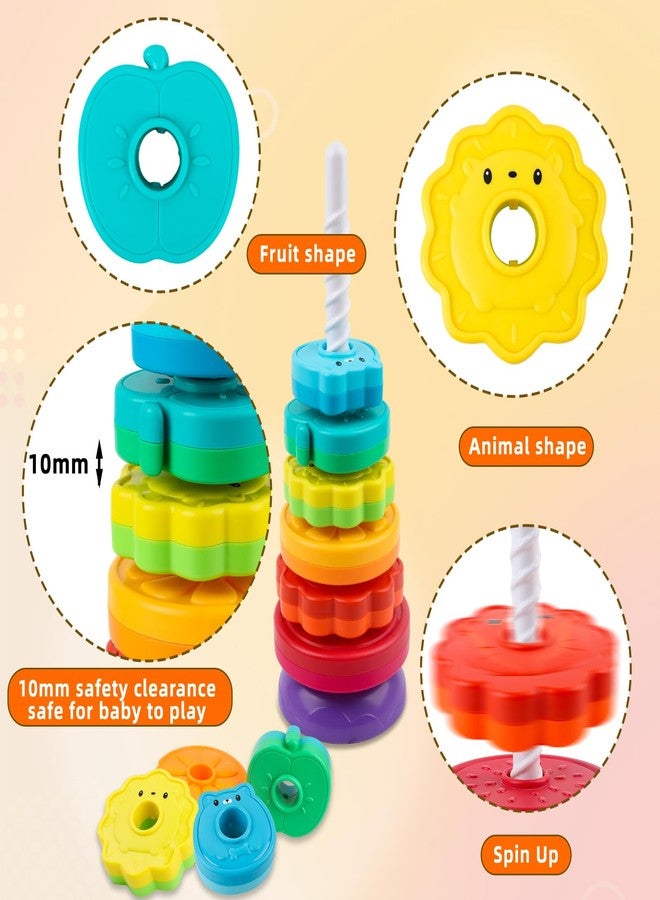 BYFWH Spinning Stacking Toys for Babies 12+ Month Rainbow Ring Flowers Animals Fruits Theme Stacker ABS Toys for Toddlers 1-3 Montessori Educational Learning Sensory Toy,Stacking Toy for Kids - Image 5