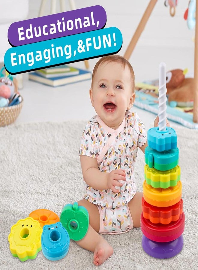 BYFWH Spinning Stacking Toys for Babies 12+ Month Rainbow Ring Flowers Animals Fruits Theme Stacker ABS Toys for Toddlers 1-3 Montessori Educational Learning Sensory Toy,Stacking Toy for Kids - Image 2