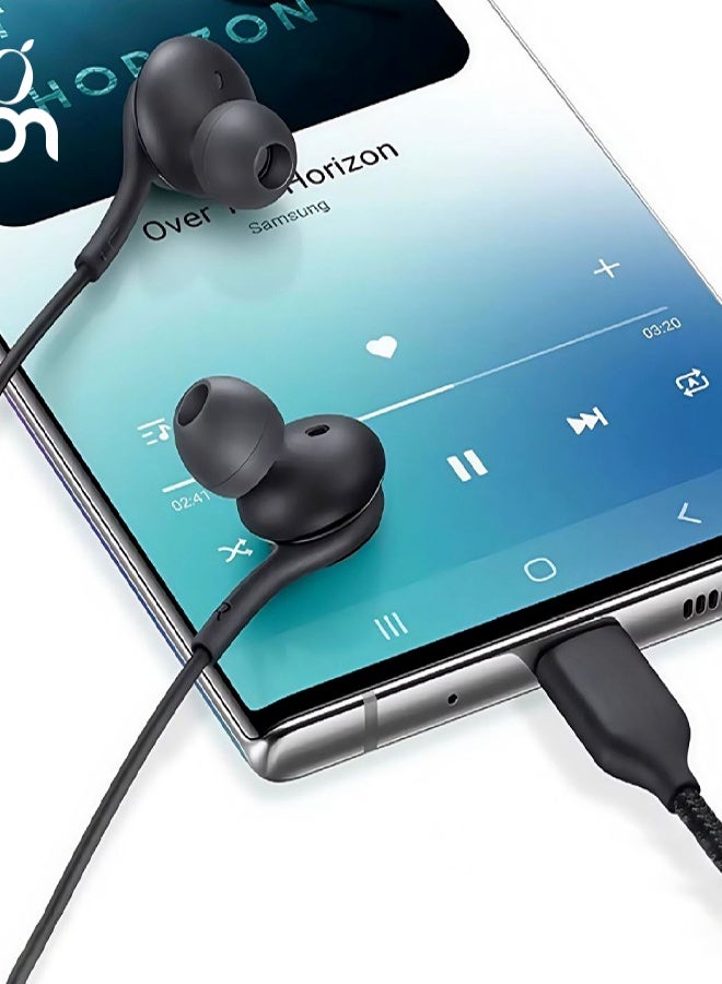 أيون سماعات سلك تايب سي باللون الاسود. سماعات تايب سي بصوت واضح وعالي. سماعة سلكية بميكرفون عالي الوضوح. سماعة سلك تايب سي بطول 1 متر. سماعه تايب سي بتصميم مريح. سماعات ايفون، سامسونج، هواوي، شومي، وغيرها العديد من الاجهزة المتوافقة. - Image 4