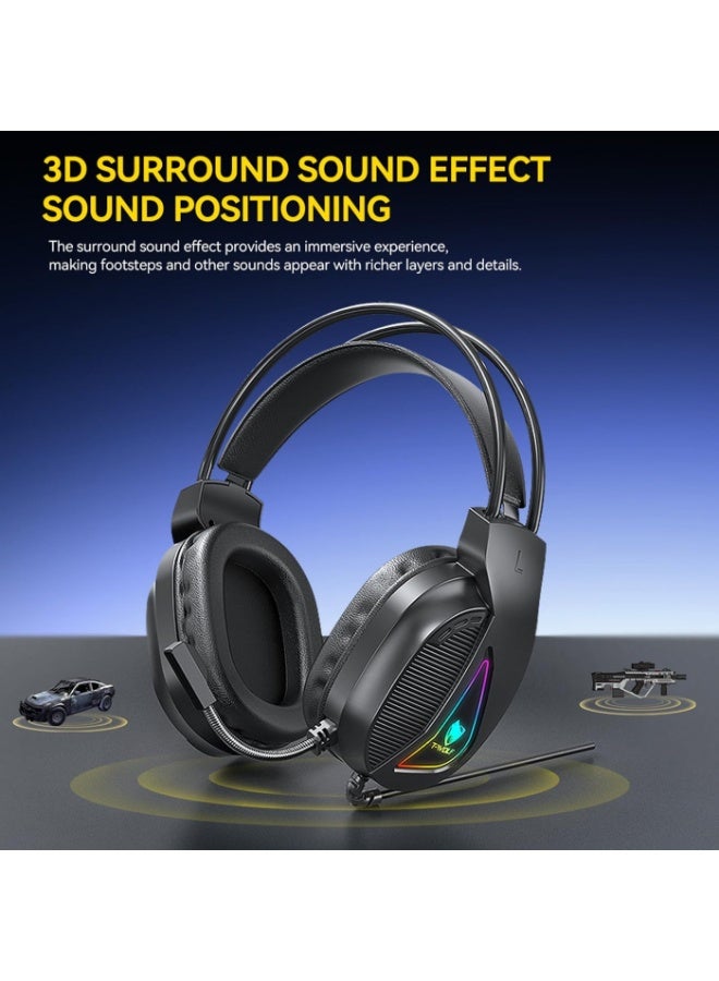 T-WOLF Wired USB Gaming Headset for PC 7.1 Surround Sound Computer Headphones with Microphone/Mic Noise Cancelling Wired Headphones for PS4, PS5 Xbox One,Laptop，Black - Image 3