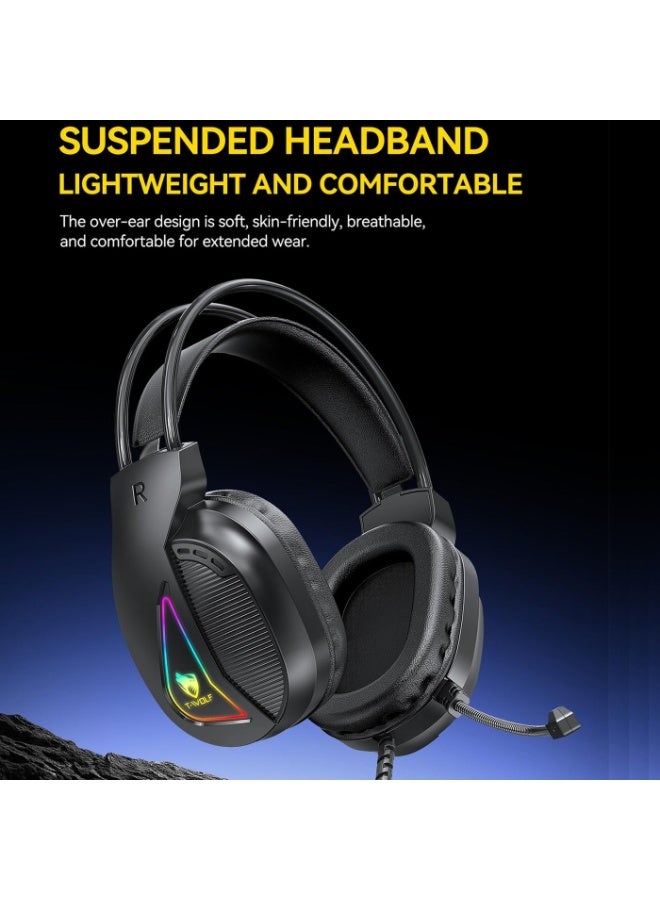 T-WOLF Wired USB Gaming Headset for PC 7.1 Surround Sound Computer Headphones with Microphone/Mic Noise Cancelling Wired Headphones for PS4, PS5 Xbox One,Laptop，Black - Image 5