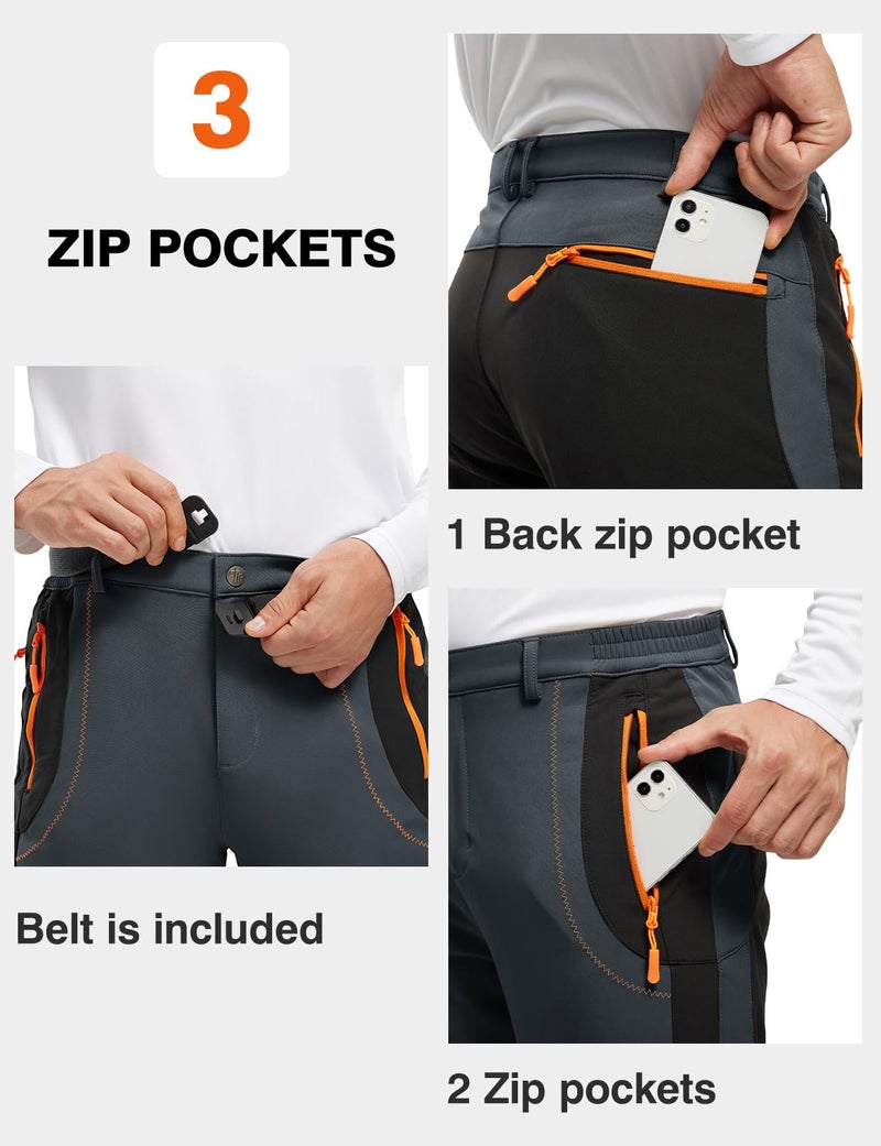 TBMPOY Men's Snow Ski Hiking Pants Waterproof Winter Fleece Lined Pants Camping Skiing Ice Fishing Pants with Belt 02 Thick Grey M - Image 5